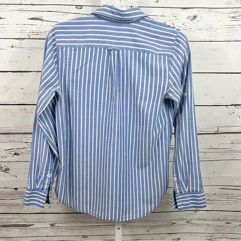 J. Crew Blue and White Striped Button Front Long Sleeve Shirt Size Small
